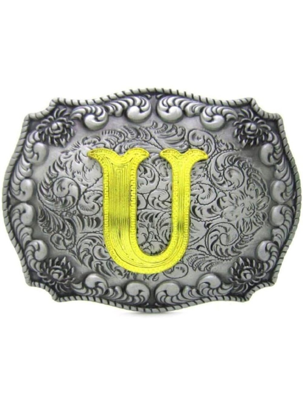 Unisex U Imported Western Silver Large Belt Buckle Initial Letters Rodeo